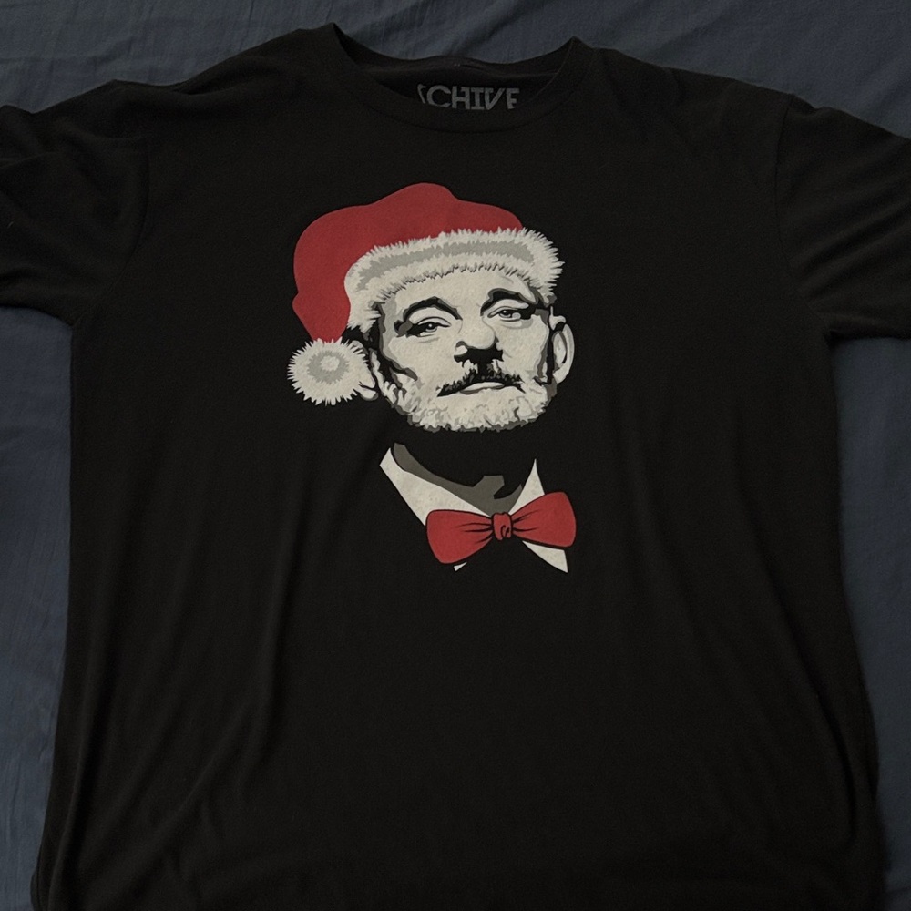 Chive Black Tee with Red Santa Hat Design